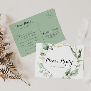 Geometric Elegant Gold Greenery Menu Choice RSVP Postcard