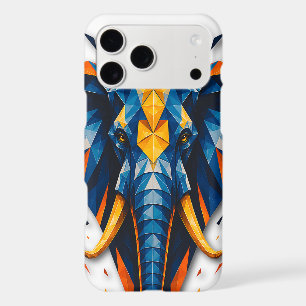 Geometric Elephant Blue & Orange Polygonal Art