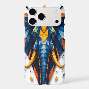 Geometric Elephant Blue & Orange Polygonal Art