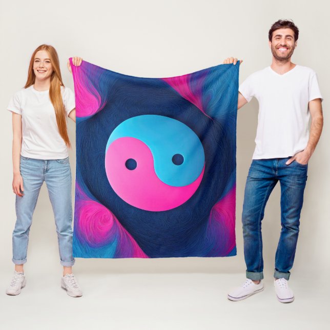 Geometric Equilibrium: Vibrant Yin Yang Pattern Fleece Blanket (In Situ)