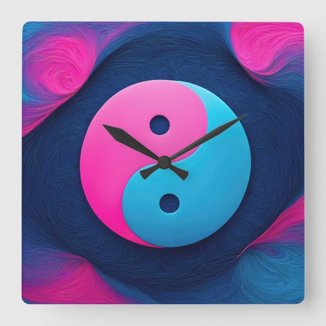 Geometric Equilibrium: Vibrant Yin Yang Pattern Square Wall Clock (Front)