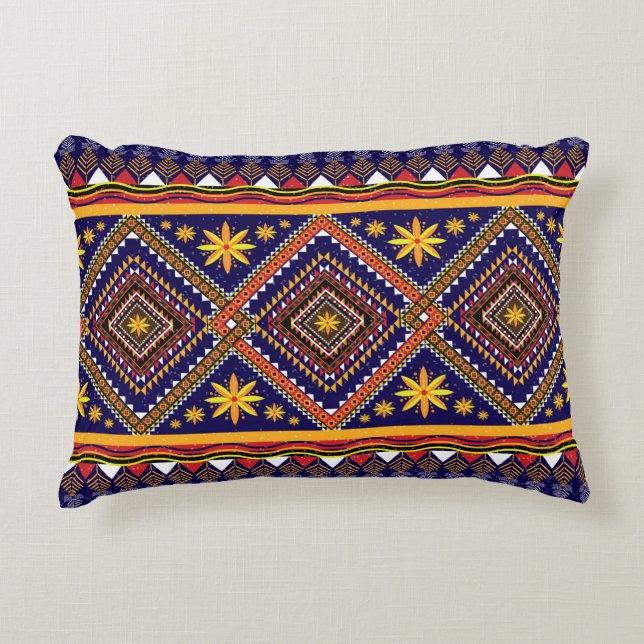 Geometric ethnic oriental ikat pattern traditional accent pillow (Front)