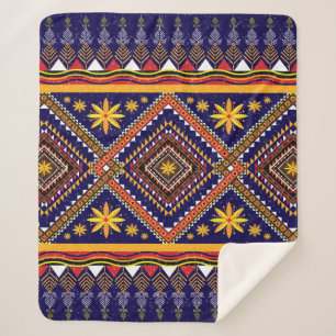 Geometric ethnic oriental ikat pattern traditional sherpa blanket