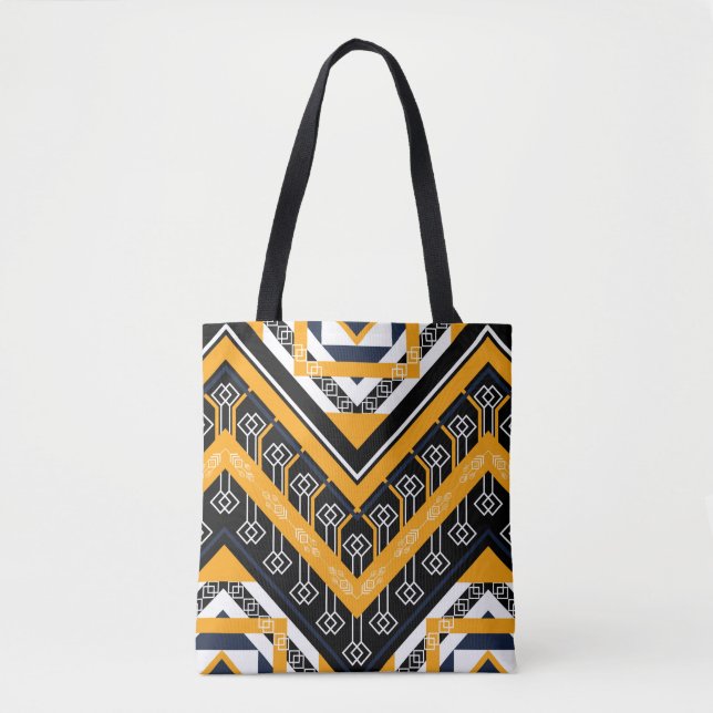 Geometric ethnic oriental pattern traditional desi tote bag (Front)