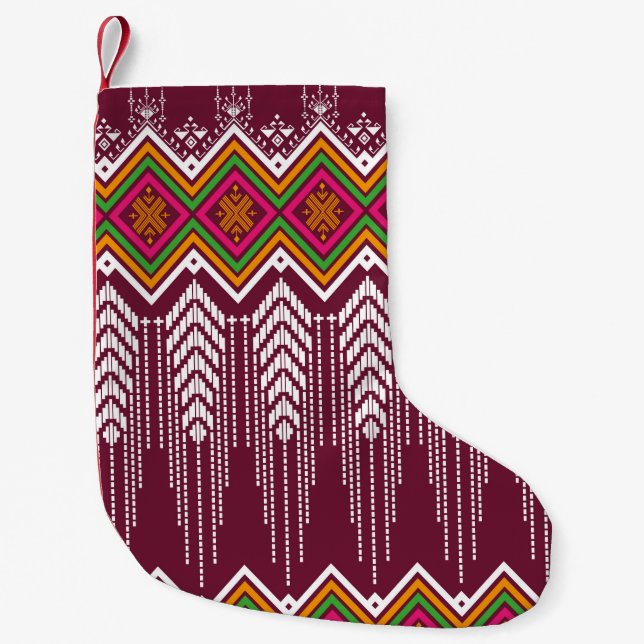 Geometric ethnic pattern traditional background, v small christmas stocking (Front)