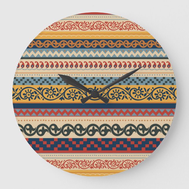 Geometric ethnic: seamless ornament background. large clock (Front)