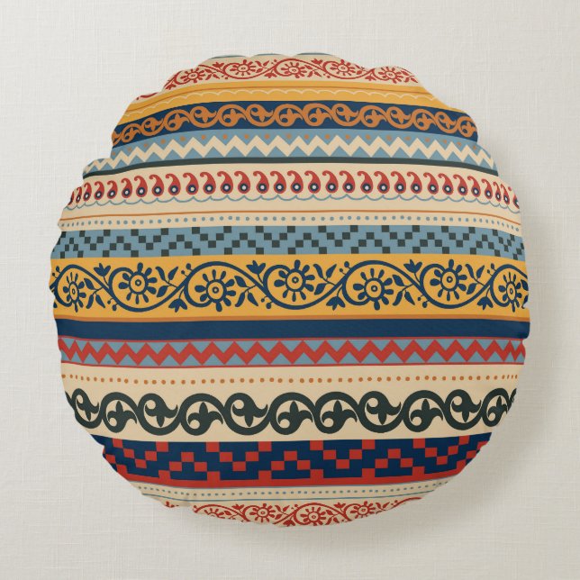 Geometric ethnic: seamless ornament background. round pillow (Front)