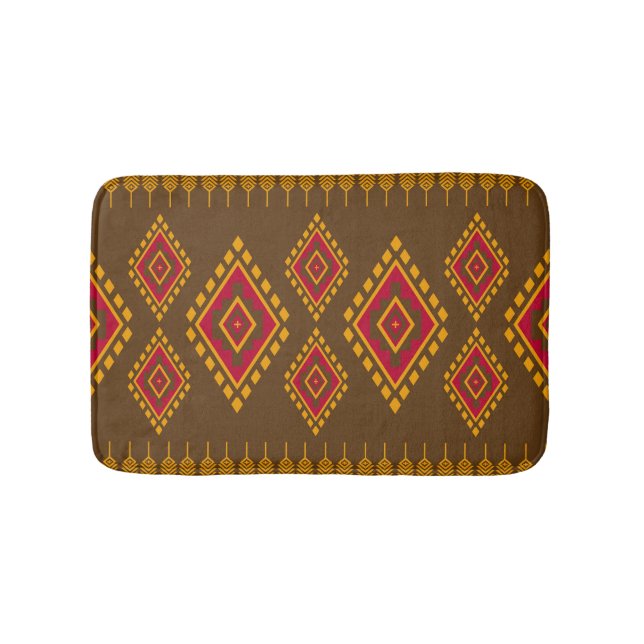 Geometric ethnic, traditional design, seamless bac bath mat (Front)