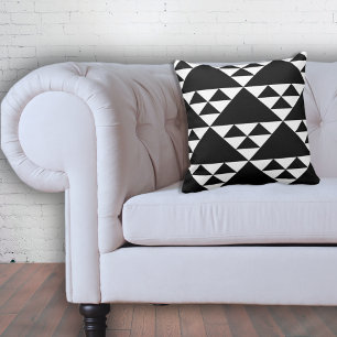 Geometric Ethnic Triangle Pattern White & Black Throw Pillow
