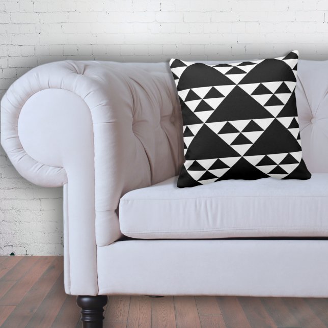 Geometric Ethnic Triangle Pattern White & Black Throw Pillow (Geometric Ethnic Triangle Pattern White & Black Throw Pillow, Eclectic Loft Living)
