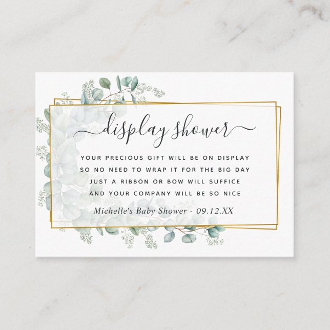 Geometric Eucalyptus Baby Shower Display Shower Enclosure Card (Front)
