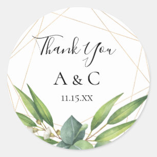 Geometric Eucalyptus Bouquet Personalized Favour Classic Round Sticker