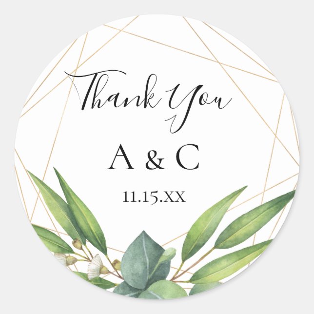 Geometric Eucalyptus Bouquet Personalized Favour Classic Round Sticker (Front)