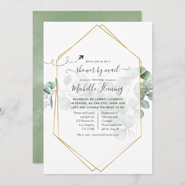 Geometric Eucalyptus Bridal Shower by Mail Invitation (Front/Back)