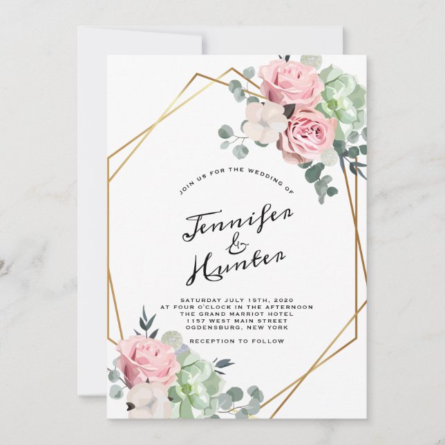 Geometric Eucalyptus Floral Wedding Invitation (Front)