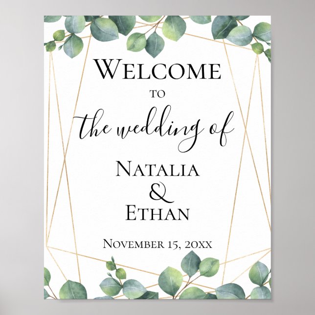 Geometric Eucalyptus Foliage Wedding Welcome Poster (Front)