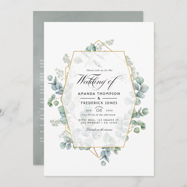 Geometric Eucalyptus Garden Wedding Invitation (Front/Back)