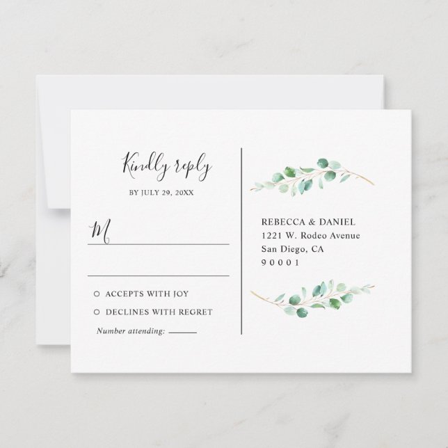 Geometric Eucalyptus Greenery Rsvp Postcard (Front)