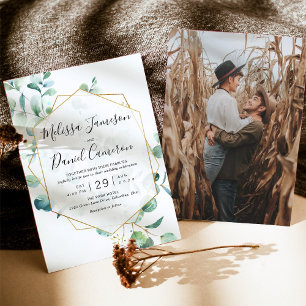 Geometric Eucalyptus Greenery with Photo Invitation