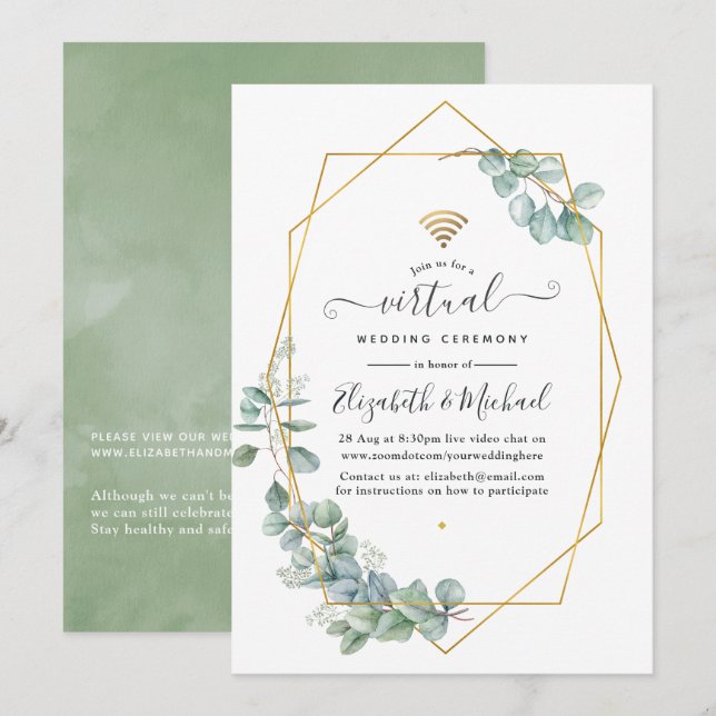 Geometric Eucalyptus Online Virtual Wedding Invitation (Front/Back)
