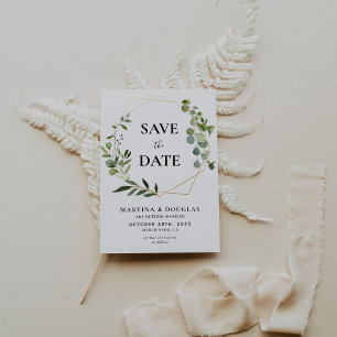 Geometric Eucalyptus Wedding Save the date Card