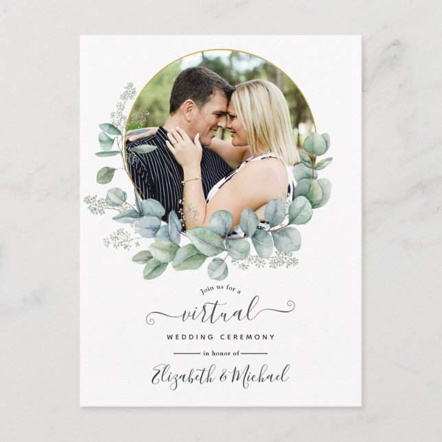 Geometric Eucalyptus Wedding Virtual Wedding Photo Postcard (Front)