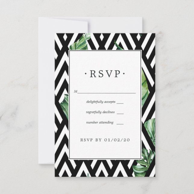 Geometric Exotic Forest Wedding RSVP Card (Front)