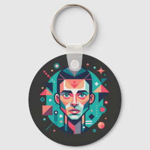 Geometric Face Portrait Keychain