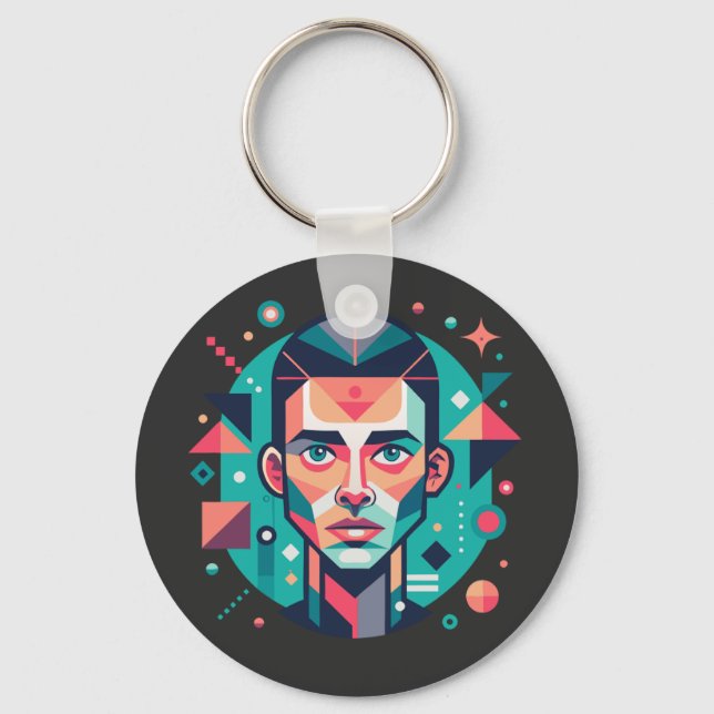 Geometric Face Portrait Keychain (Front)