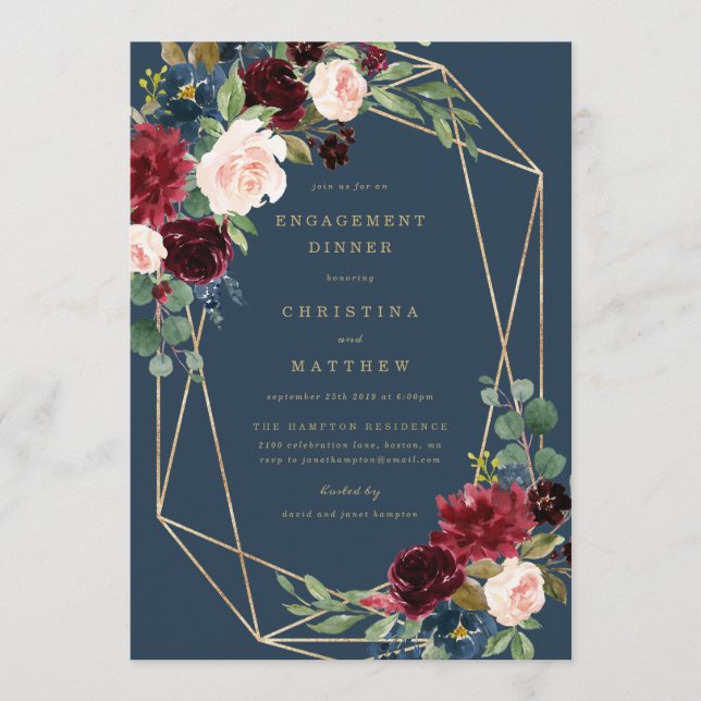 Geometric Fall Romance Engagement Dinner Invite (Front)