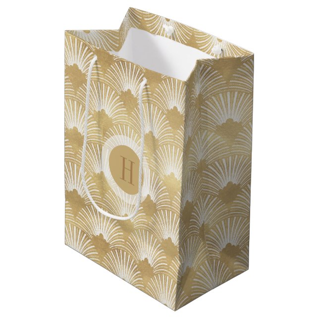 Geometric Faux Gold Art-Deco Pattern Medium Gift Bag (Front Angled)
