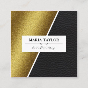 Geometric Faux Gold Leather Colour Blocks Square Business Card
