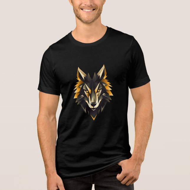 Geometric Fierce Wolf Head Design Tri-Blend Shirt (Front)