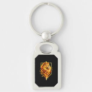 Geometric Fire Lion Crown Keychain