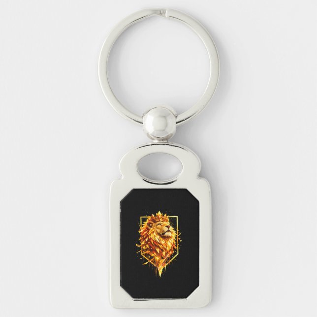 Geometric Fire Lion Crown Keychain (Front)