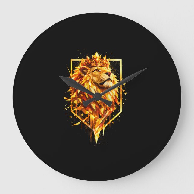 Geometric Fire Lion Crown Large Clock (Front)
