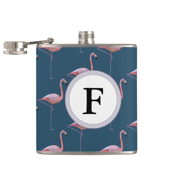 Geometric Flamingo Print Customizable Initial Hip Flask (Opened)