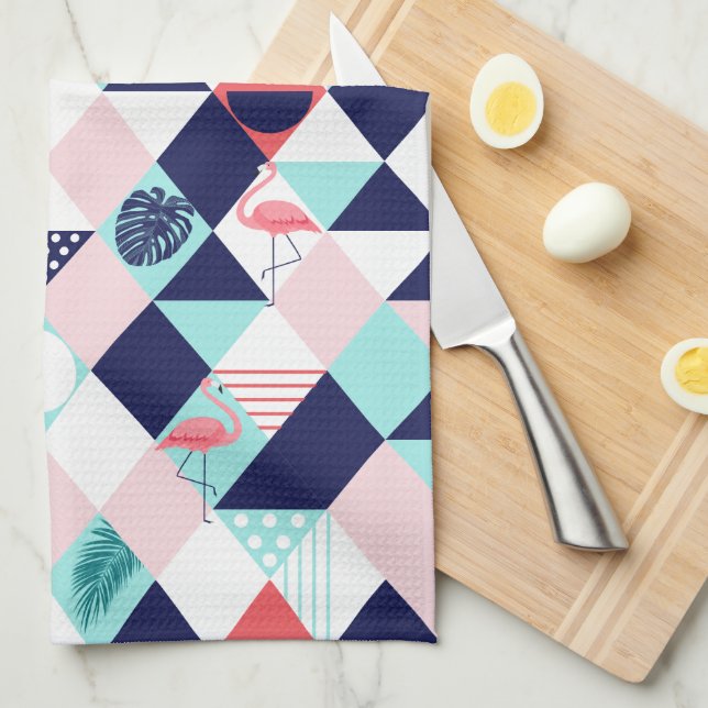 Geometric Flamingoes Kitchen Towel (Quarter Fold)