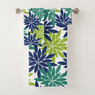 Geometric Floral Abstract Dahlia Design Bath Towel Set
