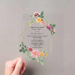 Geometric Floral Botanical Wedding Acrylic Invitations