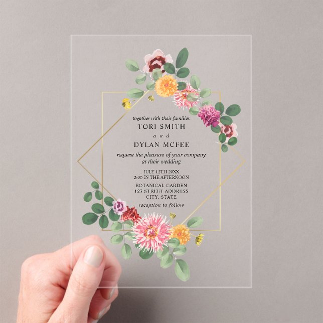 Geometric Floral Botanical Wedding Acrylic Invitations (Insitu (Handheld))