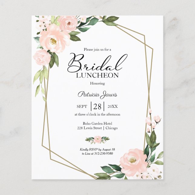 Geometric Floral Budget Bridal Luncheon Invitation (Front)