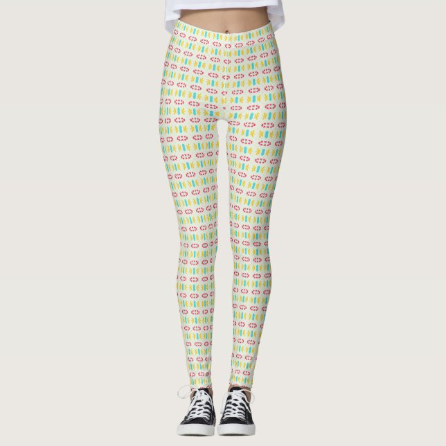 Geometric Floral Colored Pattern  Leggings (Front)
