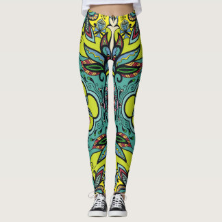 Geometric floral, colourful abstract seamless text leggings