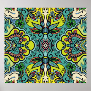 Geometric floral, colourful abstract seamless text poster