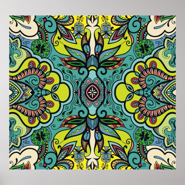 Geometric floral, colourful abstract seamless text poster (Front)