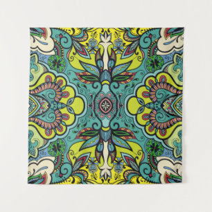 Geometric floral, colourful abstract seamless text tapestry