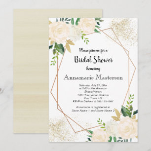 Geometric Floral Cream White Roses Bridal Shower   Invitation