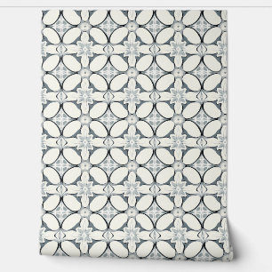 Geometric Floral Elegance Petite - Grey, Cream  Wallpaper