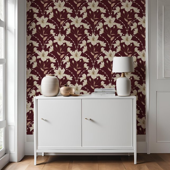 Geometric Floral Flower Burgundy Lily Pattern   Wallpaper (Creator Uploaded)